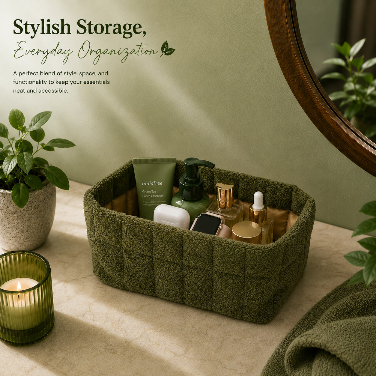 “Soft Organizer” - Medium Nest Storage Basket (Olive Green)